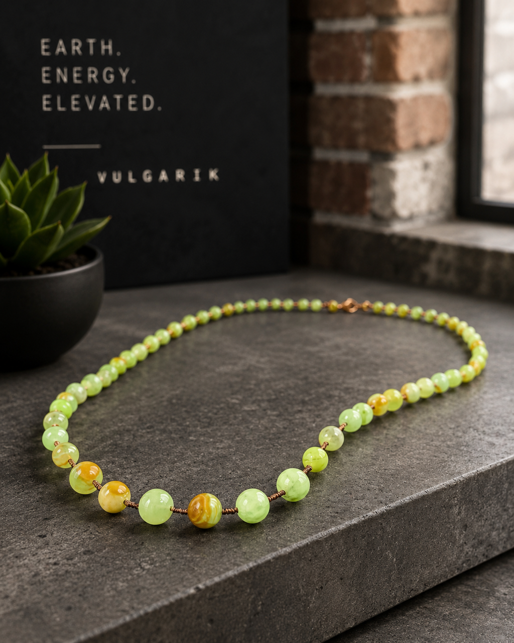 African Green Flower Jade & Copper Wire-Wrapped Necklace