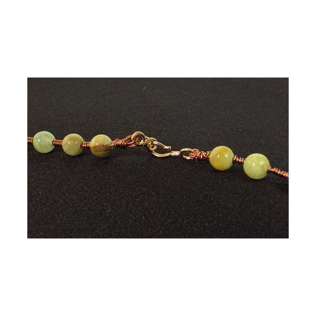 African Green Flower Jade & Copper Wire-Wrapped Necklace
