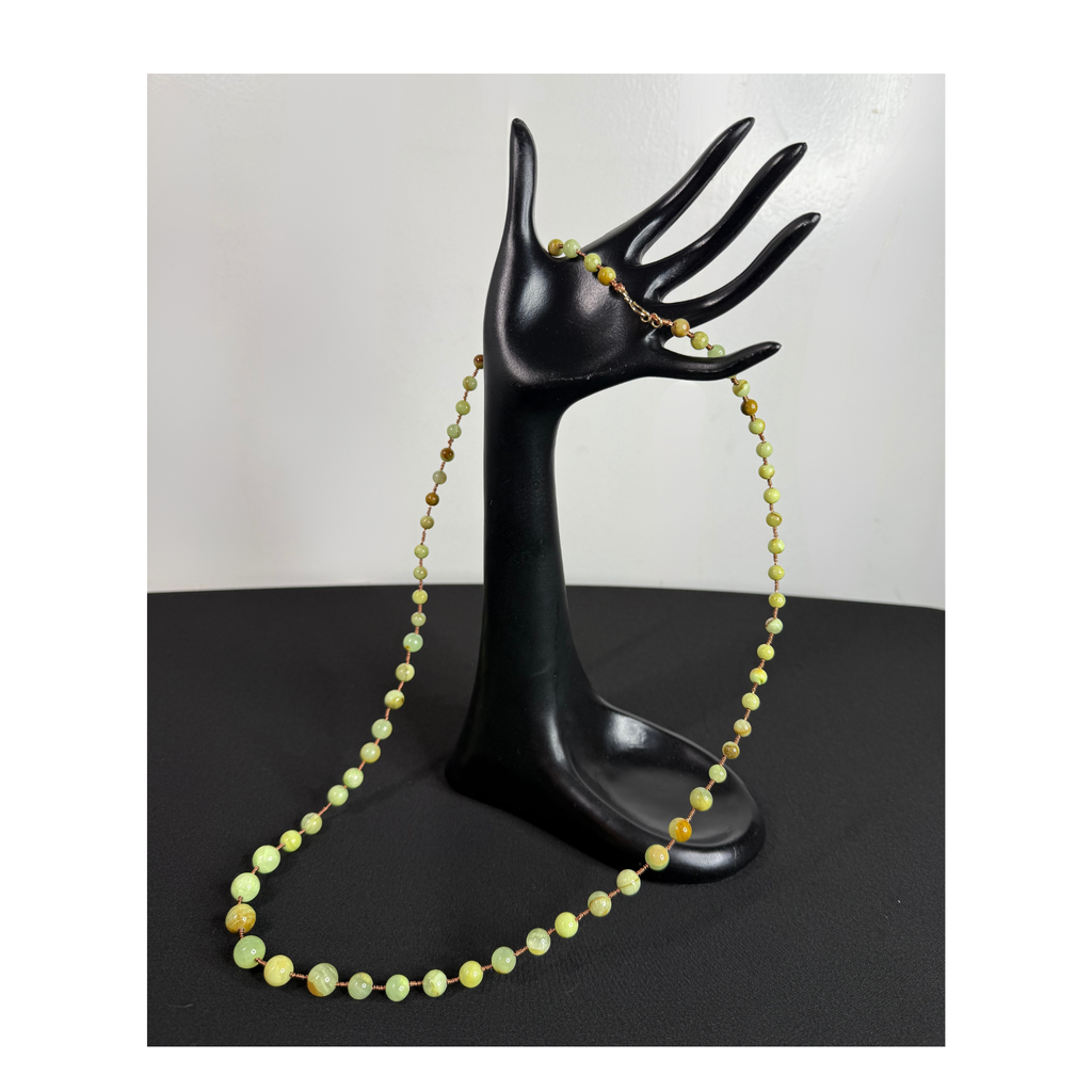 African Green Flower Jade & Copper Wire-Wrapped Necklace