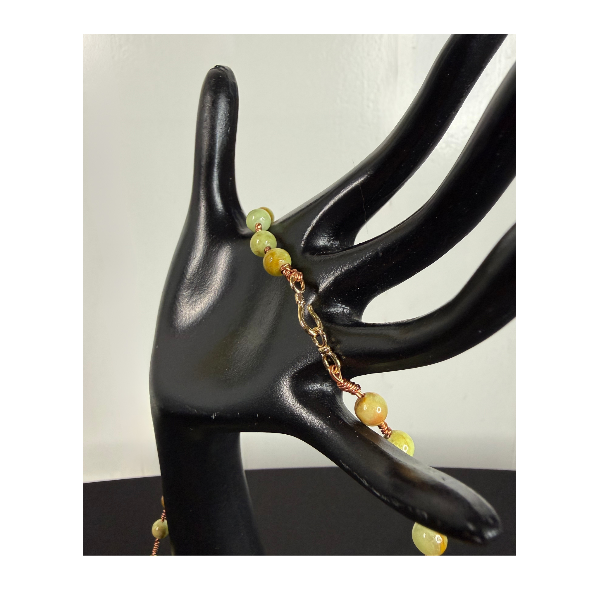 African Green Flower Jade & Copper Wire-Wrapped Necklace